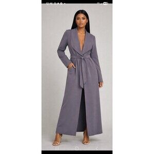 PrettyLittleThing Maxi Lightweight Wrap Coat Kimono – Size 6 – Gray